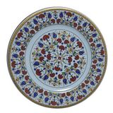 Armada Çini Prt 34 25 cm Sarı Altın Yaldızlı Lale Karanfil Gümüş Çini Tabak