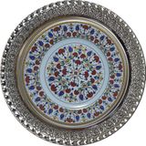 Armada Çini Prt 35 25 cm Sarı Altın Yaldızlı Lale Karanfil Gümüş Çini Tabak