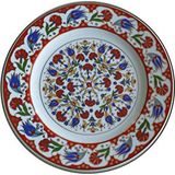 Armada Çini Prt 37 25 Cm Kırmızı Altın Yaldızlı Lale Karanfil Desenli Porselen Çini Tabak Çok Renkli