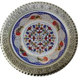 Armada Çini Prt 41 25 cm Mavi Altın Yaldızlı Lale Karanfil Gümüş Çini Tabak