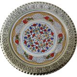 Armada Çini Prt 44 25 cm Sarı Altın Yaldızlı Lale Karanfil Gümüş Çini Tabak