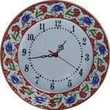 Armada Çini Prt 65 25 cm Kırmızı Altın Yaldızlı Lale Karanfil Çini Saat