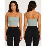 Armağanika Kadın Ince Askılı Fitilli Crop Büstiyer Esnek Dikişsiz Günlük Atlet - Yeşil - L - XL