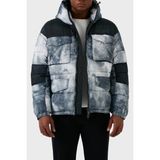 Armani Exchange 6RZK30 ZNKRZ 21CS Beyaz Lacivert Desenli Kapüşonlu Dolgulu Şişme Erkek Mont