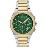 Armani Exchange AX4184 Erkek Kol Saati Çelik Malzeme ile Suya Dayanıklı Yeşil Kadran ve Altın Renkli Kordon - Metalik Gri