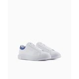 Armani Exchange Erkek aksiyon derisi, sidelogo, laceup spor ayakkabı, Op White Mazar Blue, 45 EU