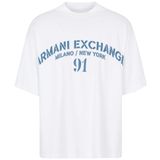 Armani Exchange Erkek baskılı logo Milan/Ny, kısa kollu, ağır jarse tişört, Beyaz Lejyon, XS