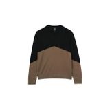 Armani Exchange Erkek Color Block, Merino Wool Mix, Yuvarlak Yaka Kazak Süveter, Siyah/Timsah, S