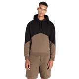 Armani Exchange Erkek Cotton French Terry Drop Shoulder Colorblock Hoodie Hooded Sweatshirt, Siyah/Kahverengi, XL