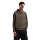 Armani Exchange Erkek Gümrüklü Streç Pamuk-Poli Kontrast Renk Zip Up Sweatshirt, Siyah Zeytin/Turba, S