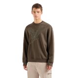 Armani Exchange Erkek İşlemeli Kartal Pamuk Poli Interlock Fleece Sweatshirt, Siyah Zeytin, M