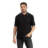 Armani Exchange Erkek kısa kollu yan logo yama, üç düğmeli yaka polo tişört, Siyah, L
