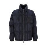 Armani Exchange Erkek kutu yorgan kabartmalı yama Zip Up ceket, Lacivert, L