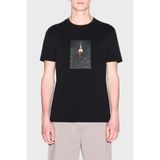 Armani Exchange Erkek One Block Up, Front Logo with Rubbed Photo Print T-Shirt, Siyah, XL