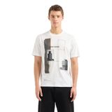 Armani Exchange Erkek Scattered Graphic Elements with Iconic Building Image Regular Fit Tee T-Shirt, Off White Milano, M