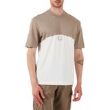 Armani Exchange Erkek Utility Edge, Color Contrast, Eco-Leather Logo Patch T-Shirt, Kızarmış Kaju/Kırık Beyaz, XL