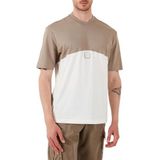 Armani Exchange Erkek Utility Edge, Color Contrast, Eco-Leather Logo Patch T-Shirt, Kızarmış Kaju/Kırık Beyaz, XXL