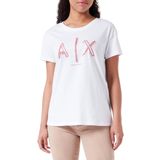 Armani Exchange Kadın Boyfriend kalıp, iki boyutlu logo baskısı. Tişört, Beyaz, S