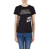 Armani Exchange Kadın kısa kollu, normal kalıp, arkada ve önde logo. Tişört, Siyah, S