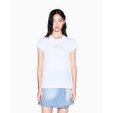 Armani Exchange Kadın Rhine Stone Logo Tone On Tone Simple T-Shirt (1'li paket), beyaz (Optic White), L