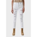 Armani Exchange Pamuklu Yüksek Bel Slim Fit Yırtık Detaylı J51 Jean Bayan Kot Pantolon 3RYJ51 Y1HRZ 1100 - 28 - Beyaz
