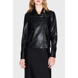 Armani Exchange Slim Fit Apaş Yaka Fermuar Detaylı Deri Ceket Bayan Deri Ceket XW001433 AF16618 UC001 - Siyah