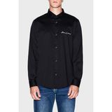 Armani Exchange Streç Pamuklu Logo Işlemeli Regular Fit Kent Yaka Gömlek Erkek Gömlek XM001224 AF10192 UC001 - Siyah