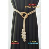 Armashine Beyaz Ahşap Halkalı Boncuklu Makrome Perde Tutucu Bağı – Bohem Fon Perde Bağlama Braçol (1 Adet)