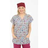 Arme Medikal Likralı Cerrahi, Doktor, Hemşire, Veteriner, Dişçi, Desenli, Koyu Renkli Forma Tek Üst Scrubs - 2XL