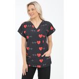 Arme Medikal Likralı Cerrahi, Doktor, Hemşire, Veteriner, Dişçi, Desenli, Koyu Renkli Forma Tek Üst Scrubs - XS - Siyah