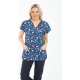 Arme Medikal Likralı Cerrahi, Doktor, Hemşire, Veteriner, Dişçi, Desenli, Renkli Forma Tek Üst Scrubs - Baykuş - 2XL