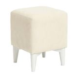 Armegeda Dekoratif Kare Puf 35X35X45 cm – Krem Babyface Kumaş, Beyaz Ahşap Ayaklı Modern Tasarım