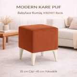 Armegeda Dekoratif Kare Puf 35X35X45 cm – Kremit Baybface Kumaş, Beyaz Ayaklı Modern Tasarım