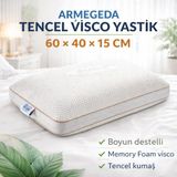 armegeda sıradışı tasarımlar Armegeda Tencel Visco Ortopedik Yastık 60X40X15 cm Boyun Destekli Memory Foam Yastık - 60 x 40 x 15 cm - Beyaz - Kahverengi
