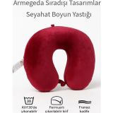 Armegeda Sıradışı Tasarımlar Visco Seyahat Boyun Yastığı KIRMIZI -3008 Kadifemsi Ortopedik | Rahat Kaliteli Uyku