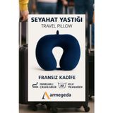 Armegeda Sıradışı Tasarımlar Visco Seyahat Boyun Yastığı LACİVERT Kadifemsi Ortopedik | Rahat Kaliteli Uyku