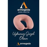 Armegeda Visco Ortopedik Kadife Seyahat Boyun Yastığı Pembe| Rahat Uyku Destekği