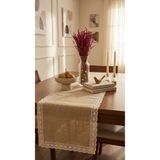 Armella Dantel Detaylı %100 Doğal Jüt Kumaş Runner - 140x40 cm Rustik Masa Örtüsü