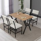 Armens Life Dubai 4 Sandalyeli Mutfak Masa Takımı 70X110 Ceviz Masa Siyah Metal Keten Kumaş Sandalye - Krem