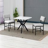 Armens Life Dubai Modeli Kare Mutfak Masa Sandalye Takımı, 2 Sandalye 1 Sabit Beyaz Masa 70X70 Cm, Keten Kumaş - Gri