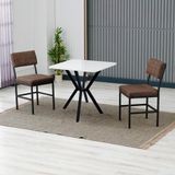 Armens Life Dubai Modeli Kare Mutfak Masa Sandalye Takımı, 2 Sandalye 1 Sabit Beyaz Masa 70X70 Cm, Keten Kumaş - Kahverengi