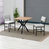 Armens Life Dubai Modeli Kare Mutfak Masa Sandalye Takımı, 2 Sandalye 1 Sabit Ceviz Masa 70X70 Cm, Keten Kumaş - Gri