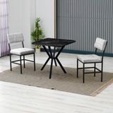 Armens Life Dubai Modeli Kare Mutfak Masa Sandalye Takımı 2 Sandalye 1 Siyah Mermer Desen Masa 70X70 Keten Kumaş - Gri