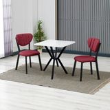 Armens Life Elma Modeli Kare Mutfak Masa Sandalye Takımı, 2 Sandalye 1 Sabit Beyaz Masa 70X70 Cm, Keten Kumaş - Bordo