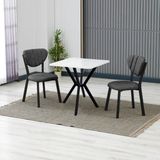 Armens Life Elma Modeli Kare Mutfak Masa Sandalye Takımı, 2 Sandalye 1 Sabit Beyaz Masa 70X70 Cm, Keten Kumaş - Füme