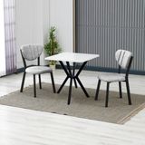 Armens Life Elma Modeli Kare Mutfak Masa Sandalye Takımı, 2 Sandalye 1 Sabit Beyaz Masa 70X70 Cm, Keten Kumaş - Gri