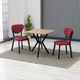Armens Life Elma Modeli Kare Mutfak Masa Sandalye Takımı, 2 Sandalye 1 Sabit Ceviz Masa 70X70 Cm, Keten Kumaş - Bordo