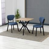 Armens Life Elma Modeli Kare Mutfak Masa Sandalye Takımı, 2 Sandalye 1 Sabit Ceviz Masa 70X70 Cm, Keten Kumaş - Lacivert