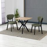 Armens Life Elma Modeli Kare Mutfak Masa Sandalye Takımı, 2 Sandalye 1 Sabit Ceviz Masa 70X70 Cm, Keten Kumaş - Yeşil