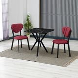 Armens Life Elma Modeli Kare Mutfak Masa Sandalye Takımı 2 Sandalye 1 Siyah Mermer Desen Masa 70X70 Keten Kumaş - Bordo